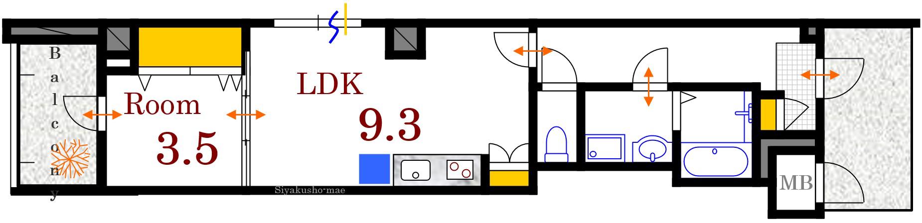 LIFEMENT GLANZ DOBASHI(1LDK/7階)の間取り写真