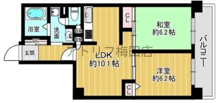 藤和堂島ハイタウン(2LDK/9階)の間取り写真