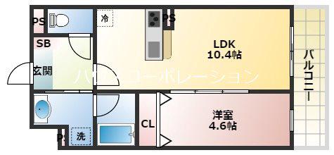 シトラス武庫之荘(1LDK/2階)の間取り写真