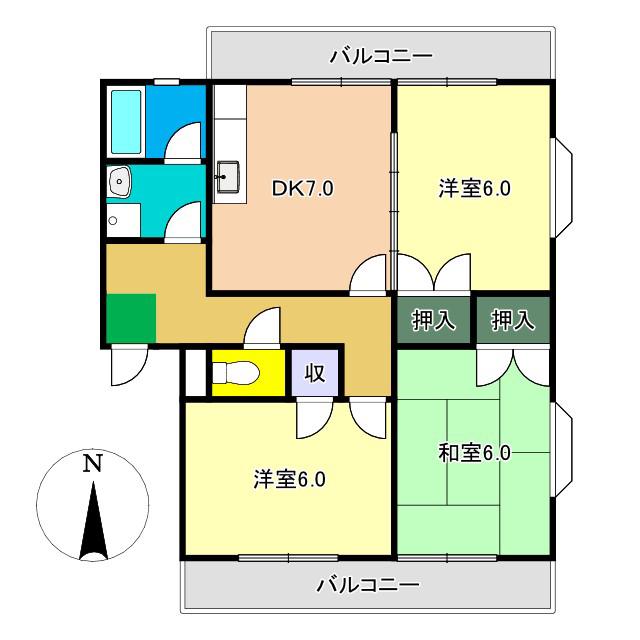 コーポあかつき(3DK/3階)の間取り写真