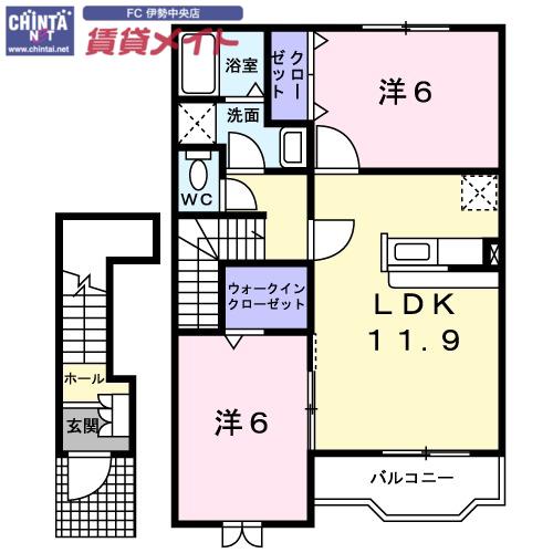 アムール(2LDK/2階)の間取り写真