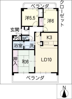 クレスト壱番館(3LDK/2階)の間取り写真