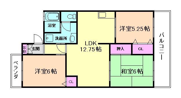 コートベルデュールA棟(3LDK/2階)の間取り写真