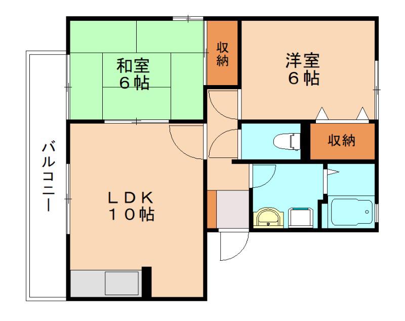 リベルテS.A棟(2LDK/2階)の間取り写真