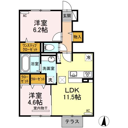 ウインディア A棟(2LDK/1階)の間取り写真