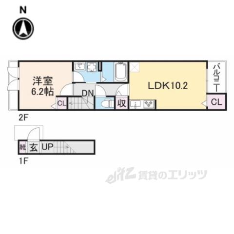 ミ・リブロ彦根駅北弐番館(1LDK/2階)の間取り写真