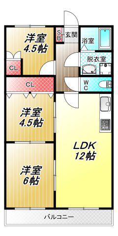 プレジデント東大阪 第4棟(3LDK/3階)の間取り写真