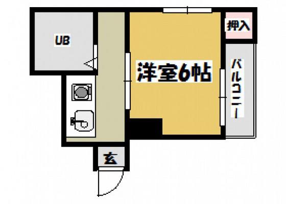 テルオカビル(1K/4階)の間取り写真
