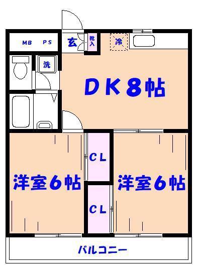 クォーレ市川(2DK/4階)の間取り写真