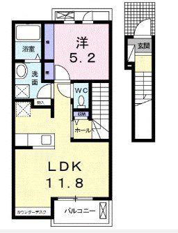 ラ プロスペリテ A(1LDK/2階)の間取り写真