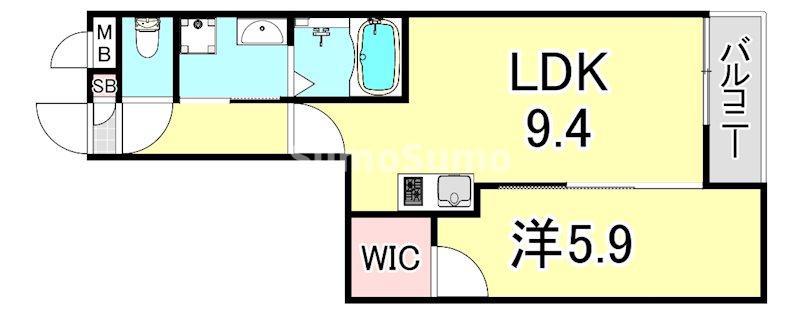 ウェルスクエア西宮北口(1LDK/3階)の間取り写真