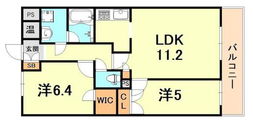 サニープレイス西芦屋2号館(2LDK/4階)の間取り写真