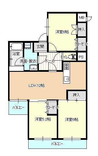 サンブライト荒牧(3LDK/1階)の間取り写真