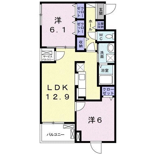 ユニゾン プリムローズII(2LDK/4階)の間取り写真