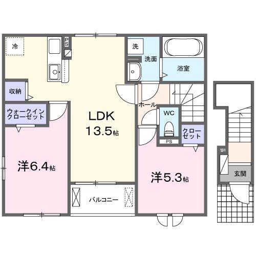 ル・ボヌール(2LDK/2階)の間取り写真