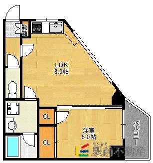 ピアパーク渡辺通(1LDK/7階)の間取り写真