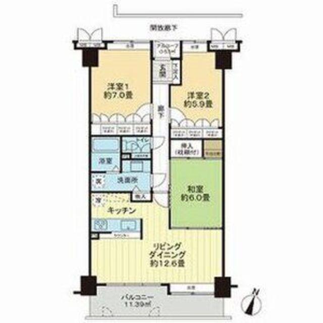 サーパス千手(3LDK/7階)の間取り写真