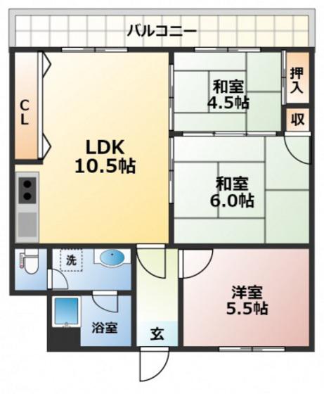 ヤスダ第一ビル(3LDK/3階)の間取り写真