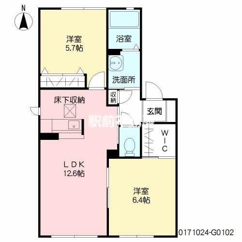 ウエスト・ヴィレッヂG棟(2LDK/1階)の間取り写真