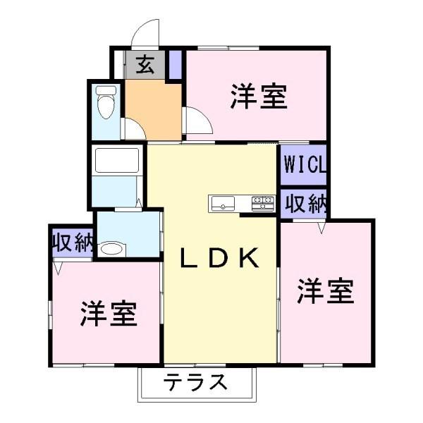 MAST COURT 新野辺 B棟(3LDK/1階)の間取り写真
