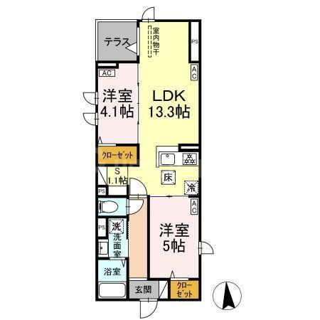 セレスティア六町II(2SLDK/1階)の間取り写真