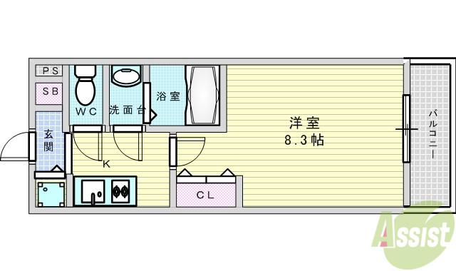 スプランディッド新大阪3(1K/9階)の間取り写真