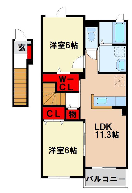 ソレイユ 依井(2LDK/2階)の間取り写真
