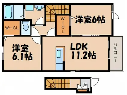 アンジュ 稲葉B(2LDK/2階)の間取り写真