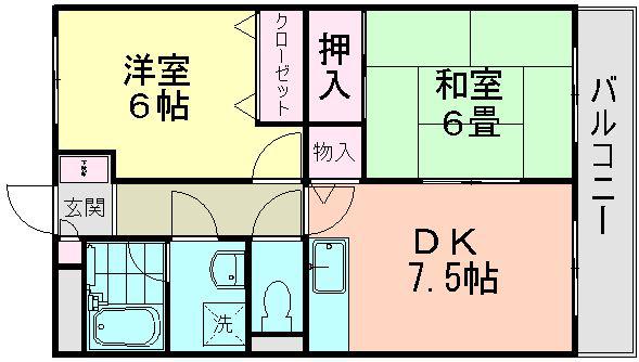 ハイムスズキ(2DK/3階)の間取り写真