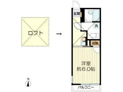 マ・ピエス生田7-B棟(1K/2階)の間取り写真