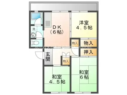 森岡ハイツ なかむら(3DK/3階)の間取り写真