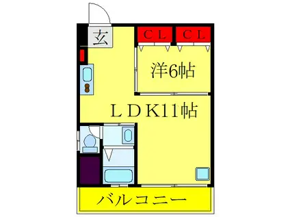 升本マンション(1LDK/2階)の間取り写真
