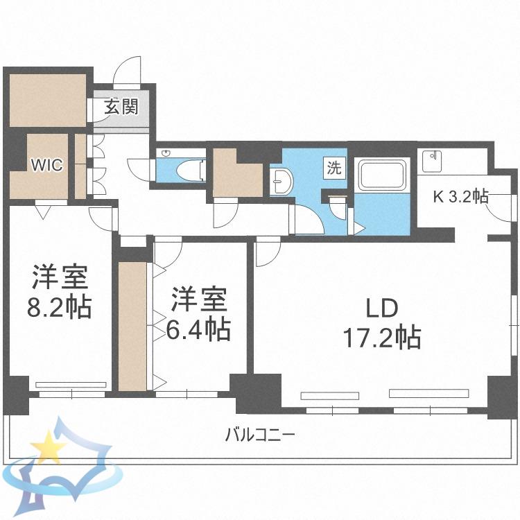 ティアラタワー中島倶楽部(2LDK/32階)の間取り写真