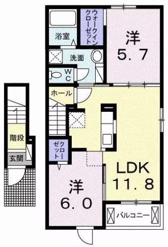 ヴィラ・アルバーダ B(2LDK/2階)の間取り写真