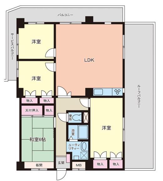 サカエハイツ六甲(4LDK/4階)の間取り写真