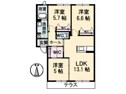 グランマストティアラB棟(3LDK/1階)の間取り写真