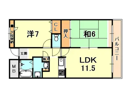 エンターレジデンス御影(2LDK/6階)の間取り写真