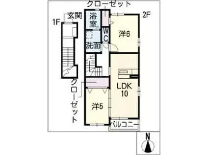 サンリット佐橋B(2LDK/2階)の間取り写真
