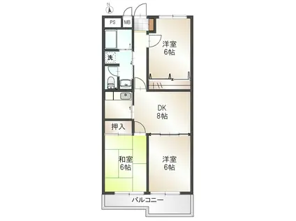 ボナール入ヶ丘(3DK/1階)の間取り写真