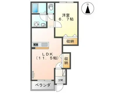 ヴァンベール小楠(1LDK/1階)の間取り写真