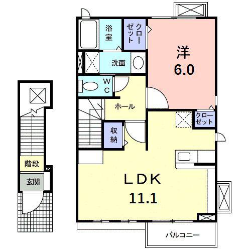 アバンツァートII(1LDK/2階)の間取り写真