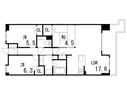 パークシュロス芦屋(3LDK/1階)の間取り写真