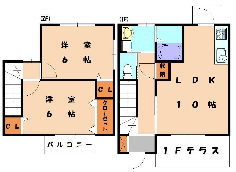 ハイルーラルIV B(2LDK/1階)の間取り写真