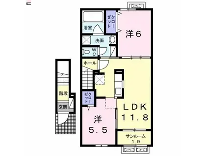 トライブD(2LDK/2階)の間取り写真