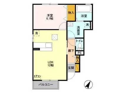 ハーベスト・ガーデンB(1LDK/1階)の間取り写真