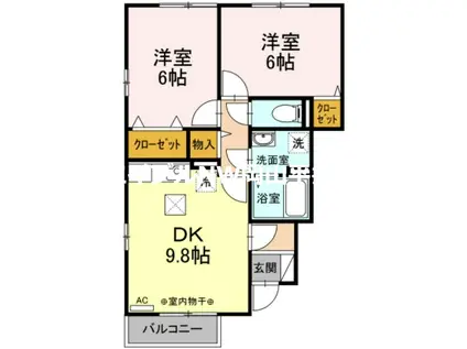 インペリアルA棟(2DK/1階)の間取り写真