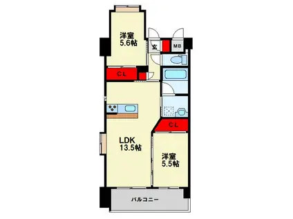 ウィングス西本町(2LDK/13階)の間取り写真