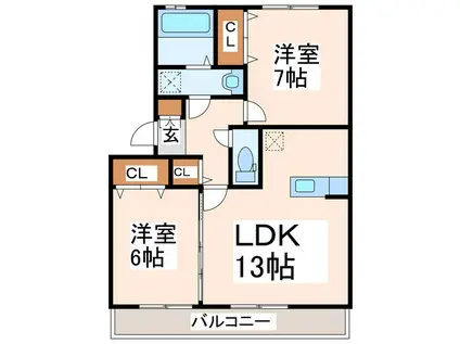 エスペラール(2LDK/3階)の間取り写真