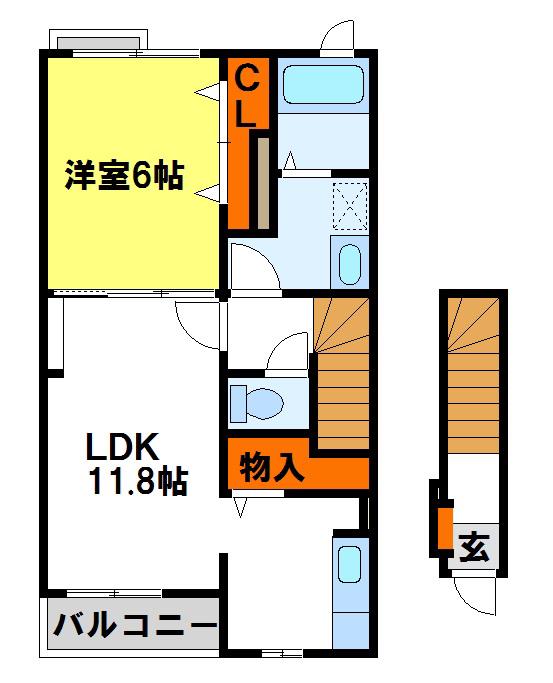 コルティーレ都府楼(1LDK/2階)の間取り写真