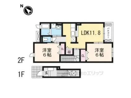 グランコート2(2LDK/2階)の間取り写真